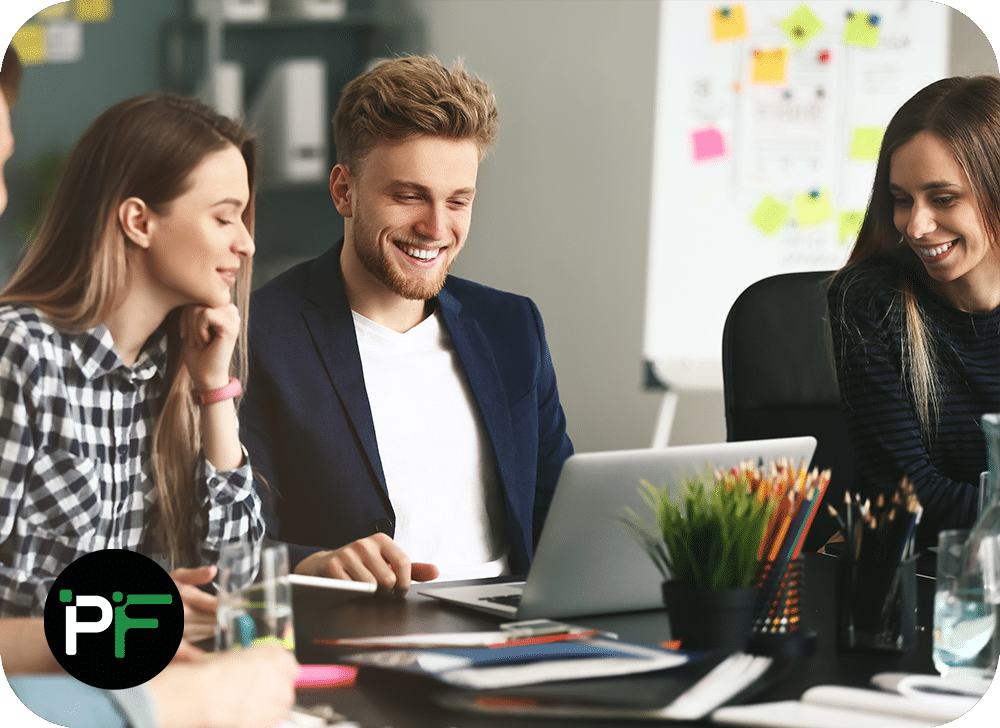 Software developers in a meeting with a client discussing an ongoing project