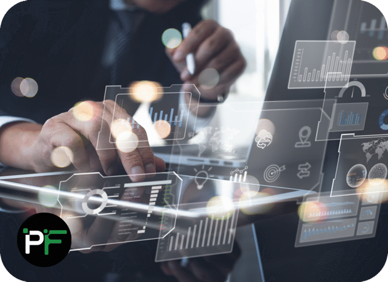 Person touching interconnected screens in mid air symbolising API integration