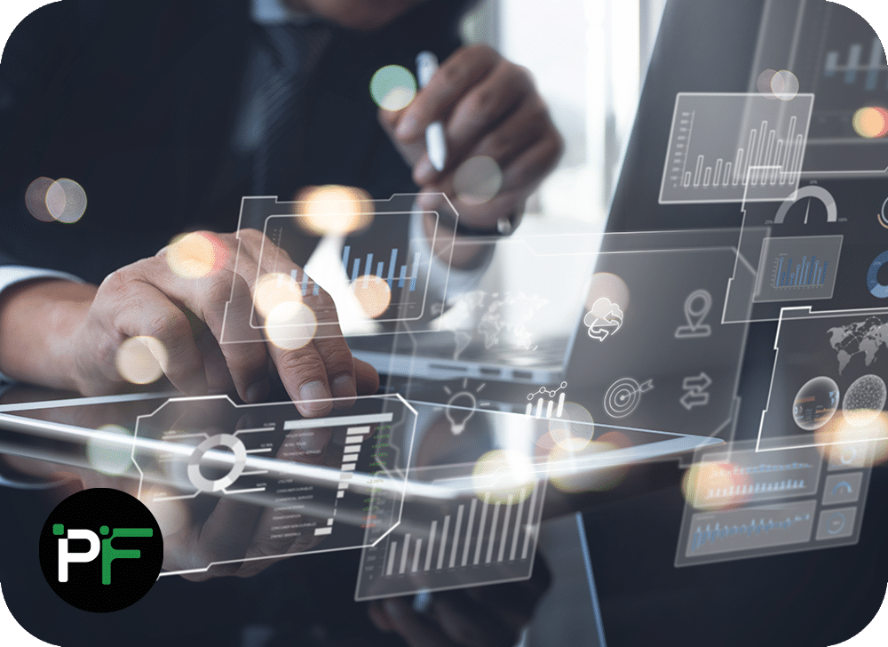 Person touching interconnected screens in mid air symbolising API integration