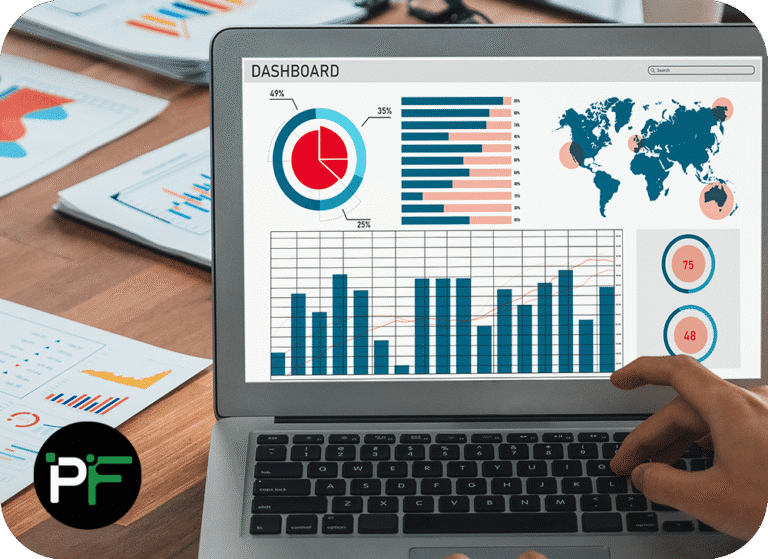 Dashboard shown on a laptop screen to demonstrate Business Intelligence Reporting solutions