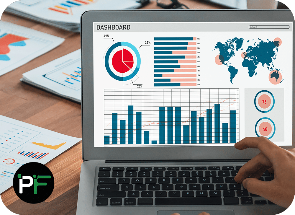 Dashboard shown on a laptop screen to demonstrate Business Intelligence Reporting solutions